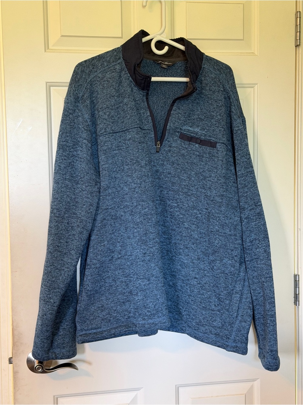 Eddie Bauer Blue Heather Zip-Neck Sweater with Dark Trim